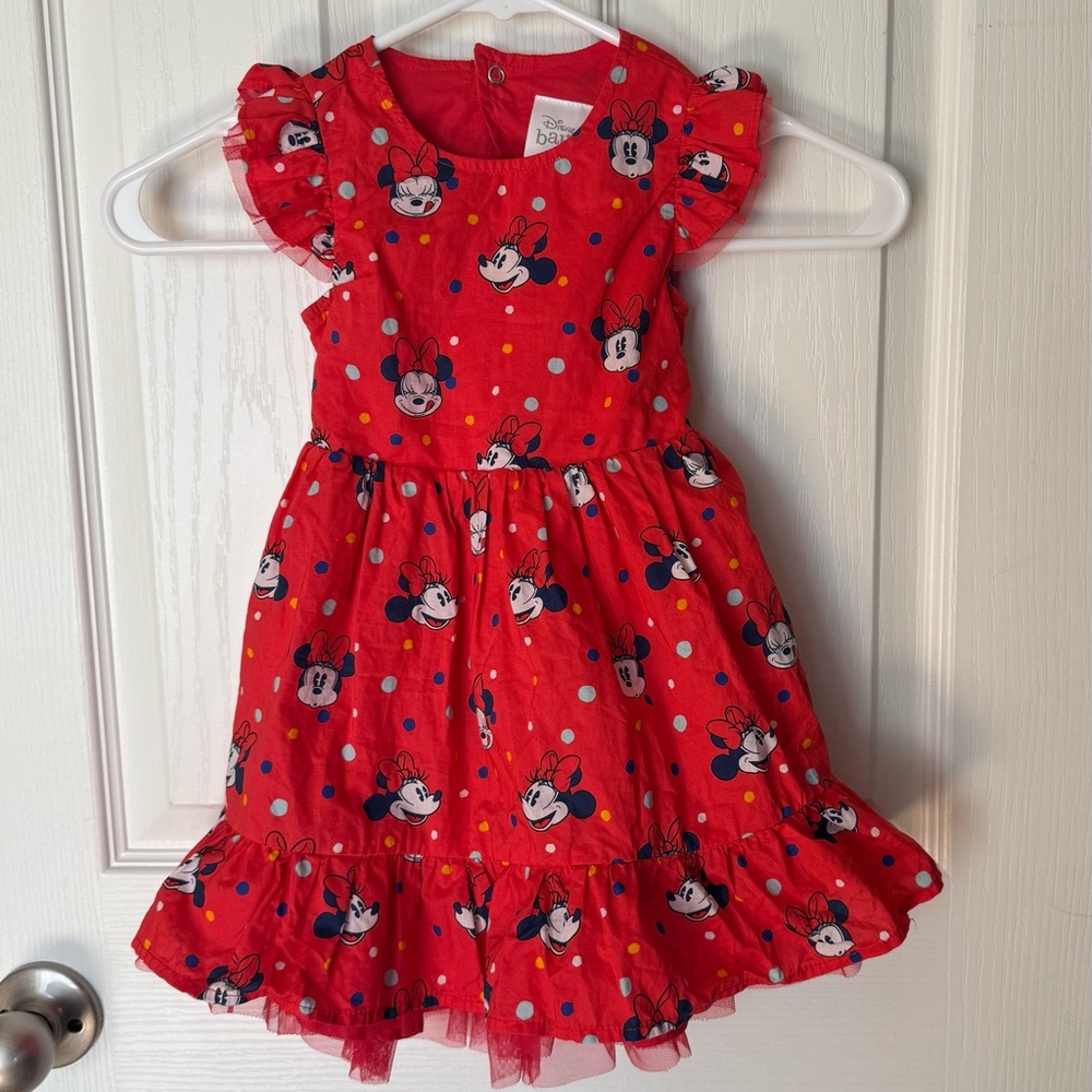 Disney Baby Minnie Mouse Red Polka Dot Dress 18-24M Ruffle Tulle Skirt